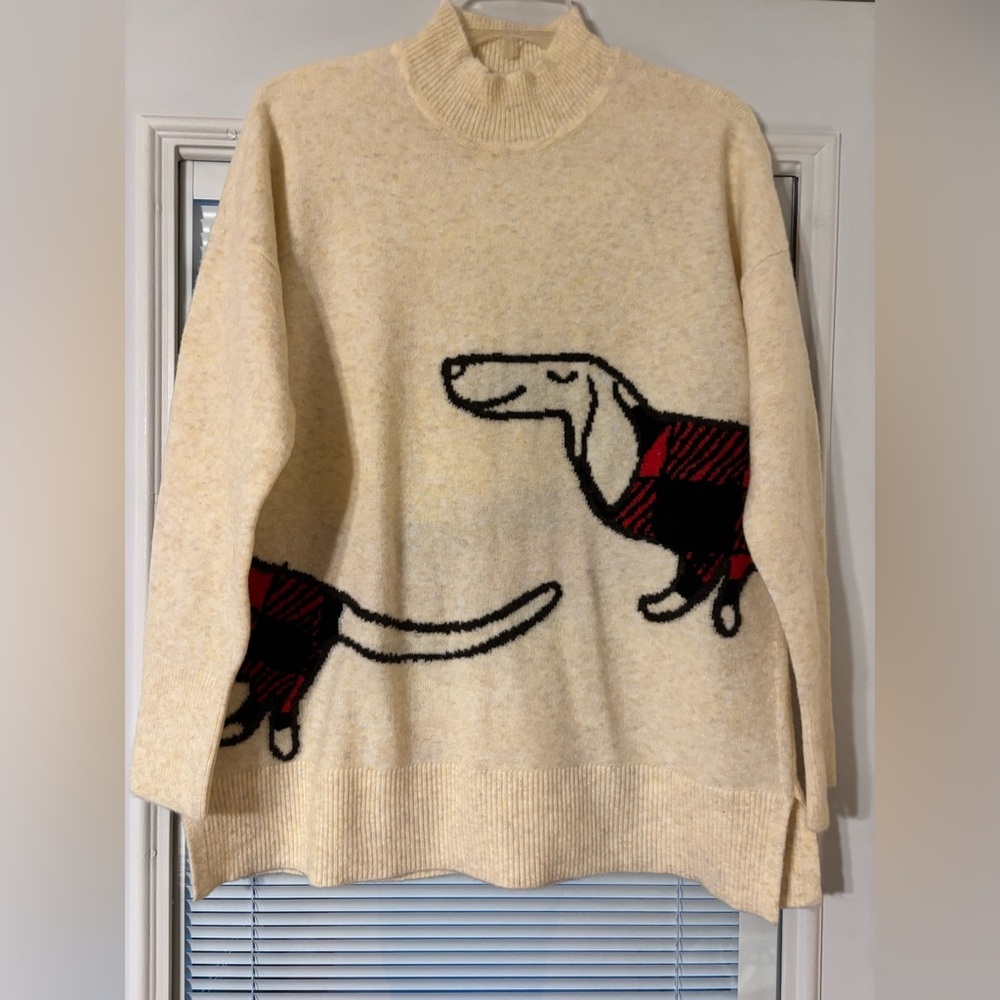 LOFT Cream Dog patterned Sweater - Picture 5 of 9